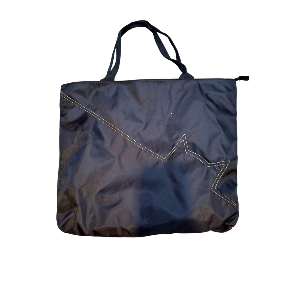 Cat Lady Box Black Nylon Tote Bag Gold Embroidered Cat Silhouette Zippered Large